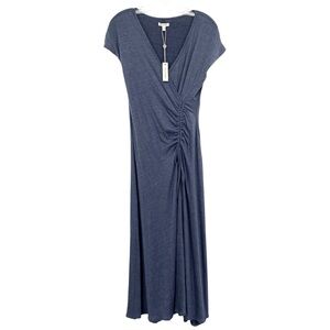 Max Studio Cap Sleeve Side Ruched Blue Midi Dress New